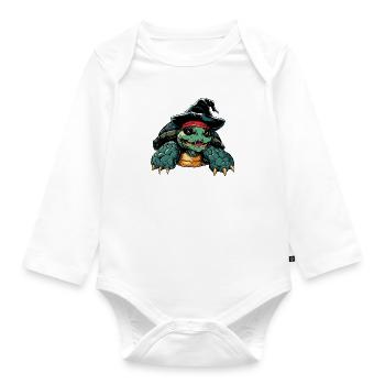 Tortue au chapeau de sorcière: Halloween spooky fun - Body Bébé bio manches longues - blanc - Devant