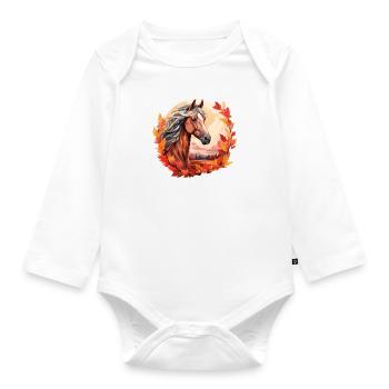 Herbstpferde im Sunset: Stute & Hengst im - Baby Bio-Langarm-Body - Weiß - Vorne