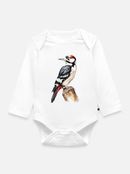 Buntspecht Vogel Specht Wald Tier - Baby Bio-Langarm-Body - Weiß