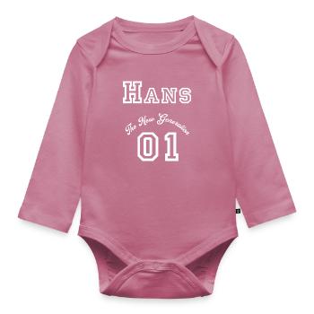 Prénom: Hans - « La Nouvelle Génération », blanc - Body Bébé bio manches longues - mauve - Devant
