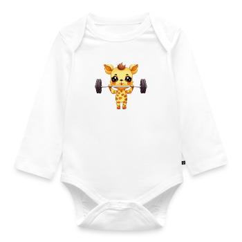 Girafe fitness avec haltères, motivant - Body Bébé bio manches longues - blanc - Devant