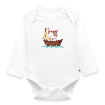 Cat Sailing, Dinghy Optimist Design Cat Girl - Organic Longsleeve Baby Bodysuit - white - Front
