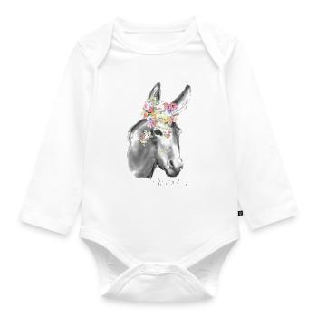 Esel, Graffiti, Malerei,grau, Blumen - Baby Bio-Langarm-Body - Weiß - Vorne