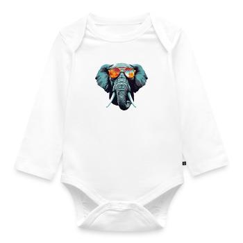 Elefant Mit Sonnenbrille - Sommer, Palmen, Afrika - Baby Bio-Langarm-Body - Weiß - Vorne