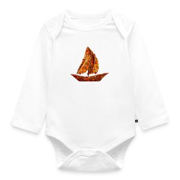 Autumn sailing: dinghy among colorful foliage - Organic Longsleeve Baby Bodysuit - white - Front