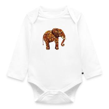 African elephant in autumn: variegated foliage and - Organic Longsleeve Baby Bodysuit - white - Front