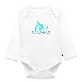 Name shirt Olivia with mermaid - Organic Longsleeve Baby Bodysuit - white - Front