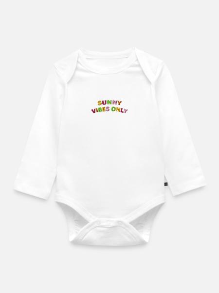 Schriftzug Sunny Vibes bestickt - Baby Bio-Langarm-Body - Weiß