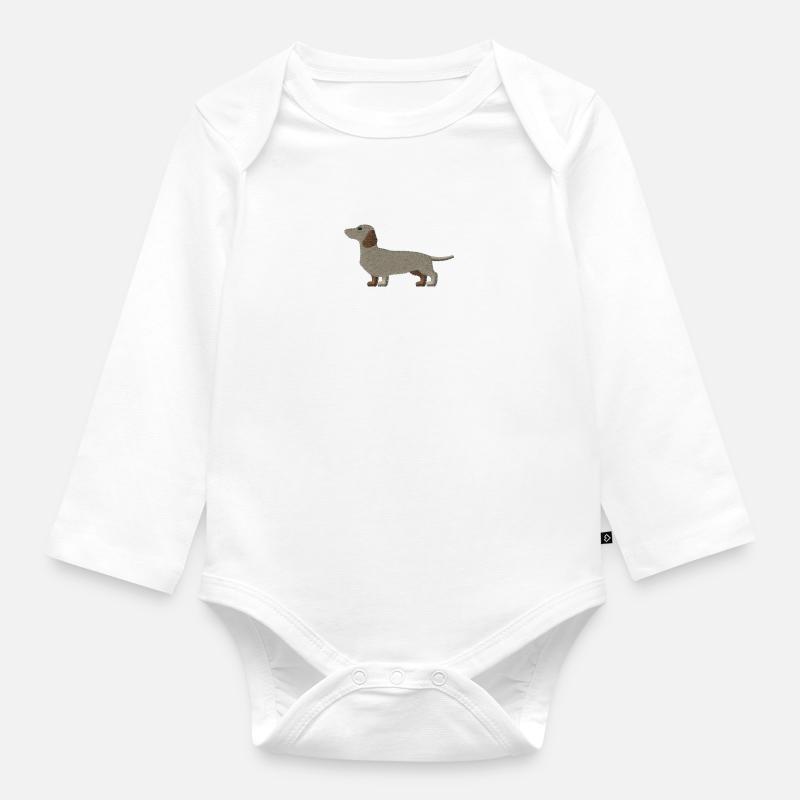 Teckel brodé - Body Bébé bio manches longues - blanc