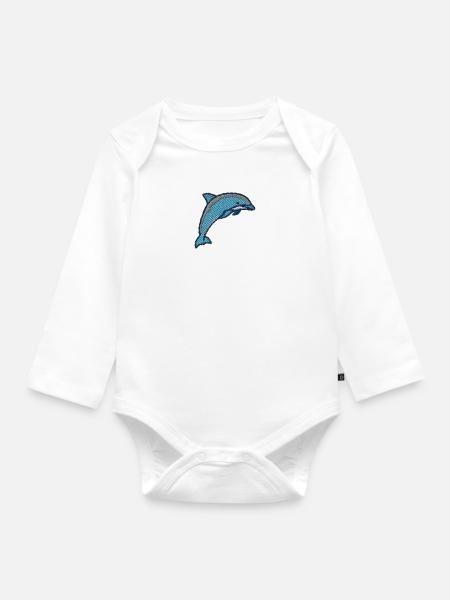 Dauphin brodé - Body Bébé bio manches longues - blanc