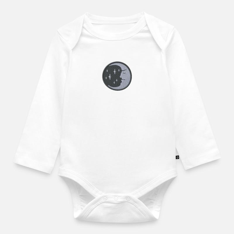 Lune brodée - Body Bébé bio manches longues - blanc