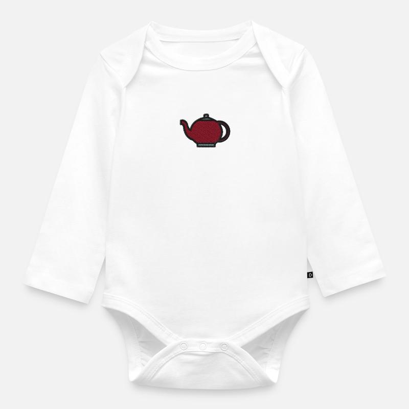 Tea kettle embroidered - Organic Longsleeve Baby Bodysuit - white