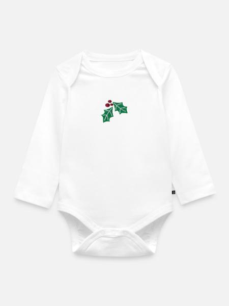 Kornelkirsche bestickt - Baby Bio-Langarm-Body - Weiß
