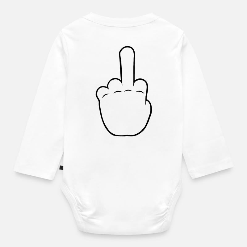 Hand middle finger | BP | Black/White - Baby Bio-Langarm-Body - Weiß