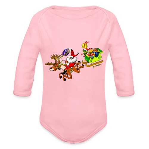 Santa's Gift Delivery with a Slingshot - Organic Longsleeve Baby Bodysuit