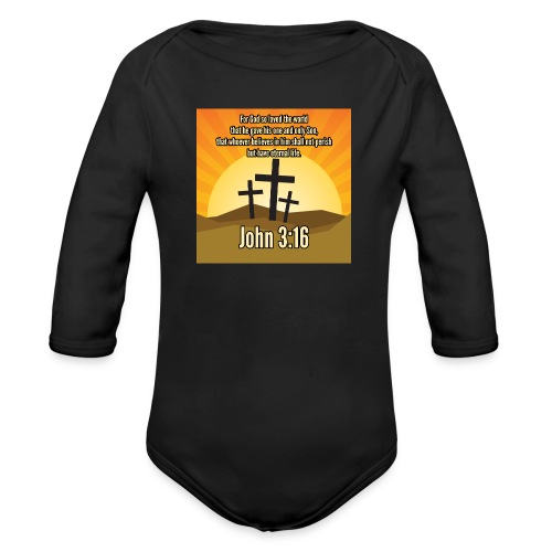 John 3:16 Bible on Christian Clothing - Buy Online - Organic Longsleeve Baby Bodysuit