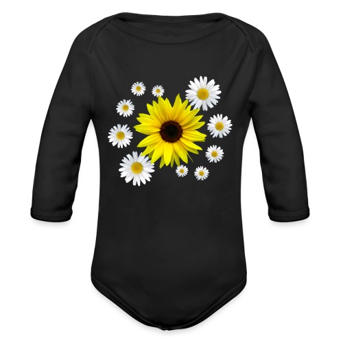 Sonnenblume mit Margeriten Blüten, floral, Blume - Baby Bio-Langarm-Body