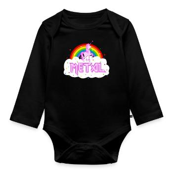 metal musik heavy einhorn regenbogen pink lustig - Baby Bio-Langarm-Body - Schwarz - Vorne