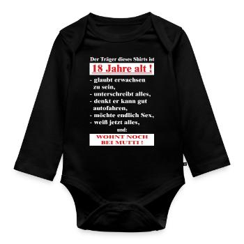 BD - 18 Jahre alt - wohnt noch bei Mutti - - Baby Bio-Langarm-Body - Schwarz - Vorne