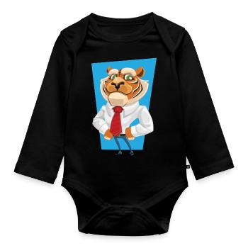 tigre en costume - Body Bébé bio manches longues - noir - Devant