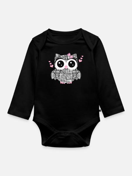 Eule_Stein - Baby Bio-Langarm-Body - Schwarz