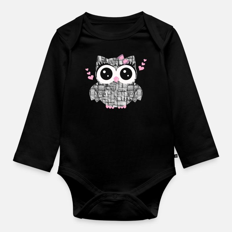 Eule_Stein - Baby Bio-Langarm-Body - Schwarz