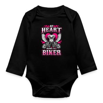 My Heart Belongs To A Biker - EN - Organic Longsleeve Baby Bodysuit - black - Front