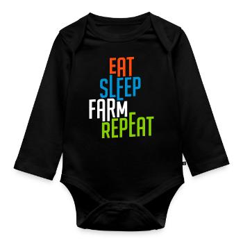 Eat Sleep Farm Repeat cool - Organic Longsleeve Baby Bodysuit - black - Front