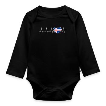 Ich liebe Island - Herzschlag - Baby Bio-Langarm-Body - Schwarz - Vorne