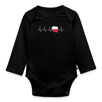 I love Poland - heartbeat - Organic Longsleeve Baby Bodysuit - black - Front