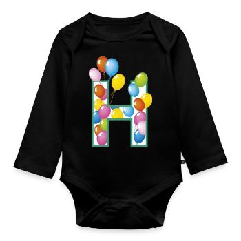 ballons lettre H - Body Bébé bio manches longues - noir - Devant