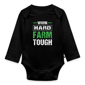 Work hard farm tough cool farmer - Baby Bio-Langarm-Body - Schwarz - Vorne