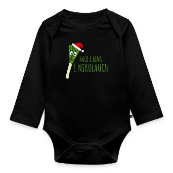 Ugly Christmas Halo I Bims 1 Nikolauch - Baby Bio-Langarm-Body - Schwarz - Vorne