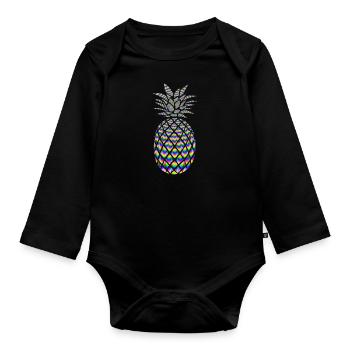 PSYCHEDELIC ANANAS - Organic Longsleeve Baby Bodysuit - black - Front