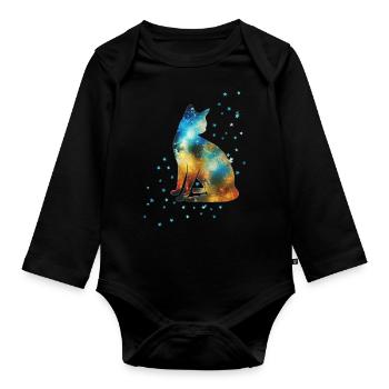 Katze auf der Milchstraße Vintage Universum Sterne - Baby Bio-Langarm-Body - Schwarz - Vorne