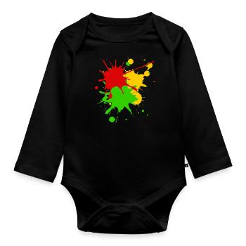 Reggae Farben Afrika Roots Flagge Farbspritzer - Baby Bio-Langarm-Body - Schwarz - Vorne