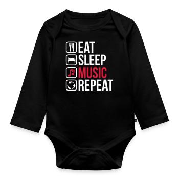 Eat Sleep Music Repeat - Baby Bio-Langarm-Body - Schwarz - Vorne