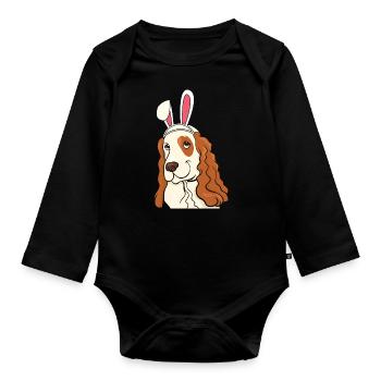 Cocker Lapin de Pâques Joyeuses Pâques Cadeau A - Body Bébé bio manches longues - noir - Devant