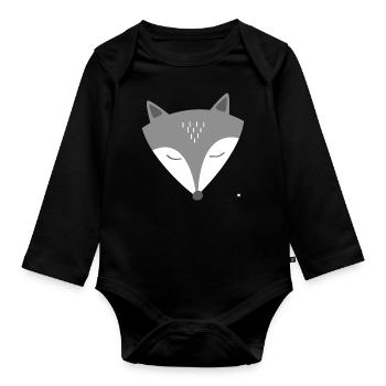 wolf - Organic Longsleeve Baby Bodysuit - black - Front