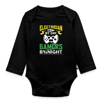 Electrician by Day Gamers by Night - arcade player - Organic Longsleeve Baby Bodysuit - black - Front