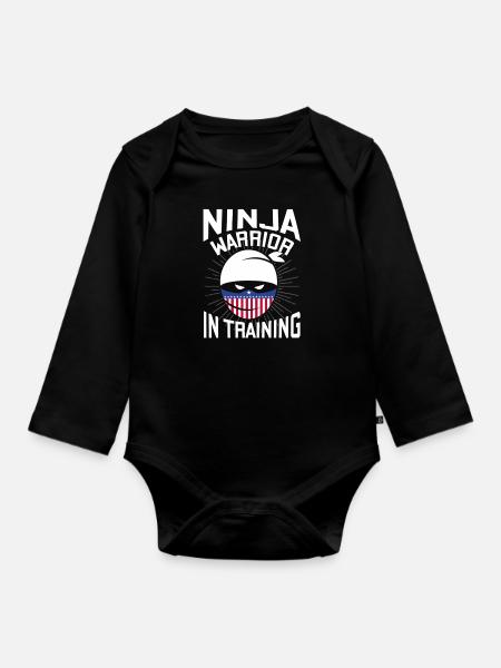 Ninja Warrior in Training - tough fighter - Baby Bio-Langarm-Body - Schwarz