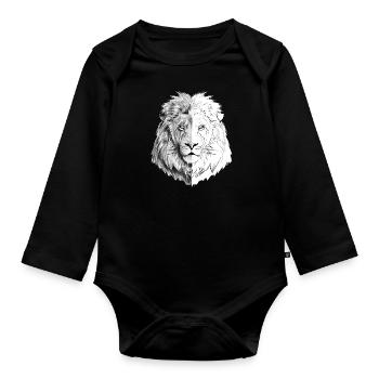 An interesting drawn lion - Organic Longsleeve Baby Bodysuit - black - Front