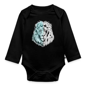 A beautiful lion with an interesting pattern - Organic Longsleeve Baby Bodysuit - black - Front