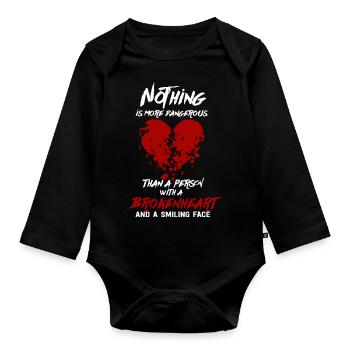 Broken Heart Love Dangerous Smile Face - Organic Longsleeve Baby Bodysuit - black - Front