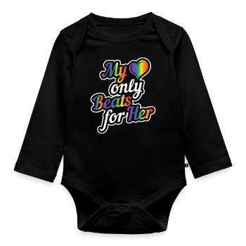 Matching Lesbian Couple Heart only beats for her - Organic Longsleeve Baby Bodysuit - black - Front