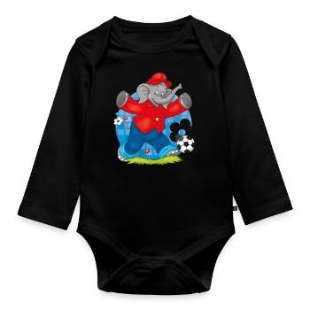 Benjamin Blümchen spielt Fußball - Baby Bio-Langarm-Body - Schwarz - Vorne