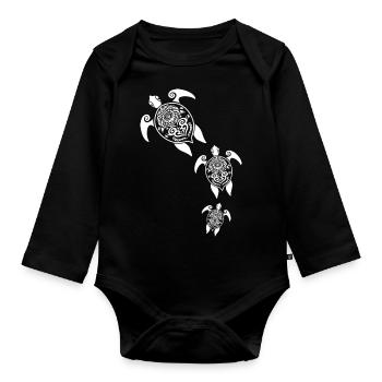 Maori Schildkröten Gruppe Tattoo Geschenk Idee - Baby Bio-Langarm-Body - Schwarz - Vorne