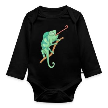 Caméléon vert - Body Bébé bio manches longues - noir - Devant