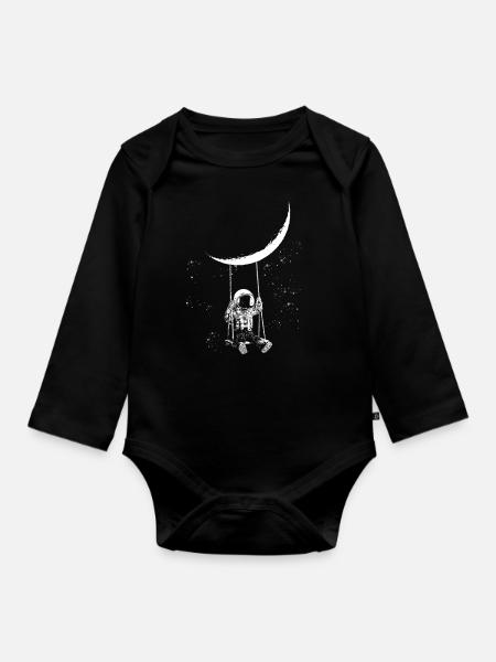 Mond Astronaut Schaukel - Baby Bio-Langarm-Body - Schwarz