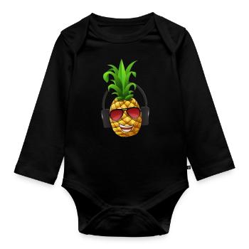 Ananas heureux - Body Bébé bio manches longues - noir - Devant
